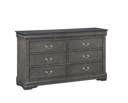 57" Gray Solid Wood Six Drawer Double Dresser