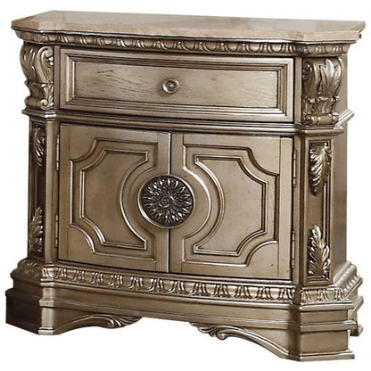 29" Champagne One Drawer Faux Marble and Solid Wood Nightstand With Storage