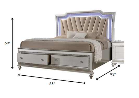 67" X 91" X 69" Pu Champagne Wood Upholstered (Hb) Led Queen Bed