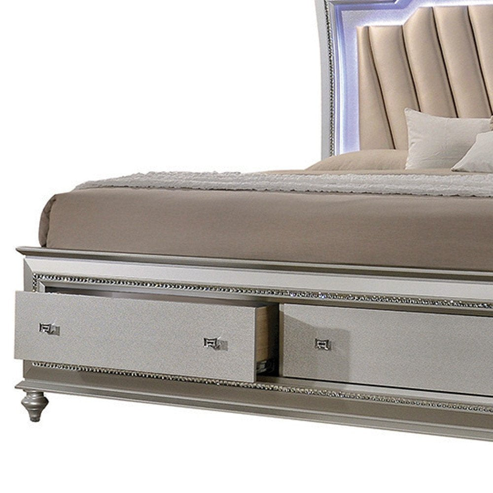 83" X 91" X 69" Pu Champagne Wood Upholstered (Hb) Led Eastern King Bed