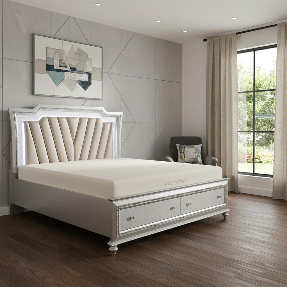 83" X 91" X 69" Pu Champagne Wood Upholstered (Hb) Led Eastern King Bed