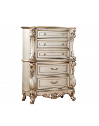 21" Antiqued White Wood Five Drawer Dresser