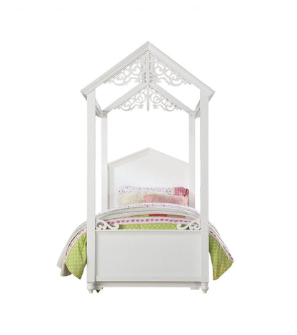 White Wood Twin Canopy Bed