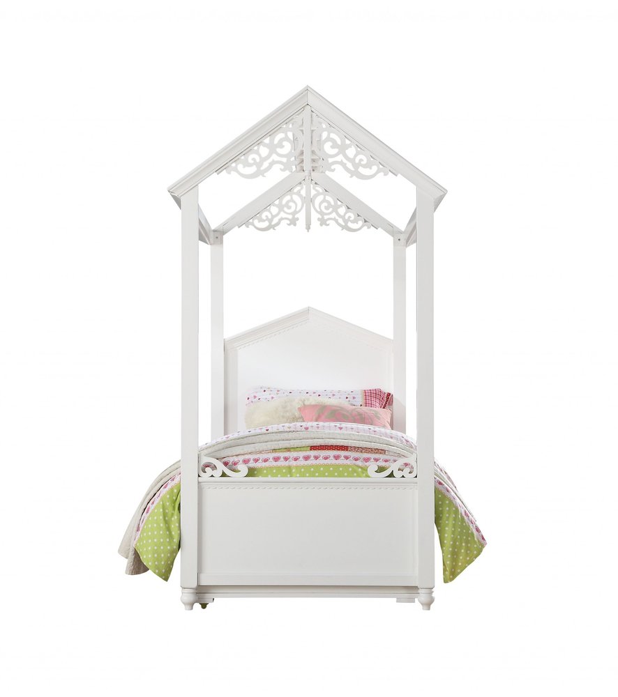 White Wood Twin Canopy Bed Frame