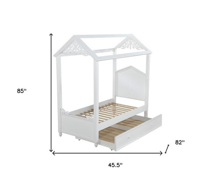 White Wood Twin Canopy Bed Frame