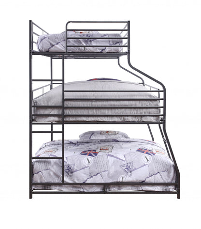 62" X 83" X 74" Gunmetal Metal Triple Bunk Bed  Twinfullqueen