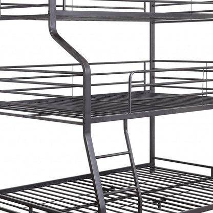 62" X 83" X 74" Gunmetal Metal Triple Bunk Bed  Twinfullqueen