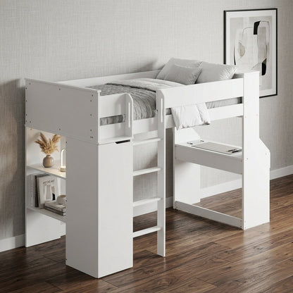 45" X 92" X 66" White Wood Veneer (Laminated) Loft Bed