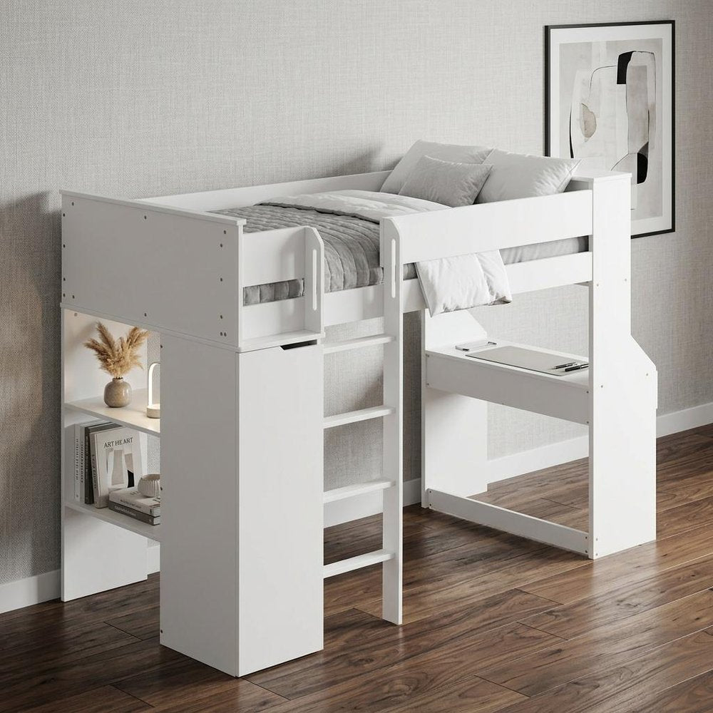 Wood Twin Loft Bed With No