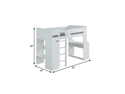 45" X 92" X 66" White Wood Veneer (Laminated) Loft Bed
