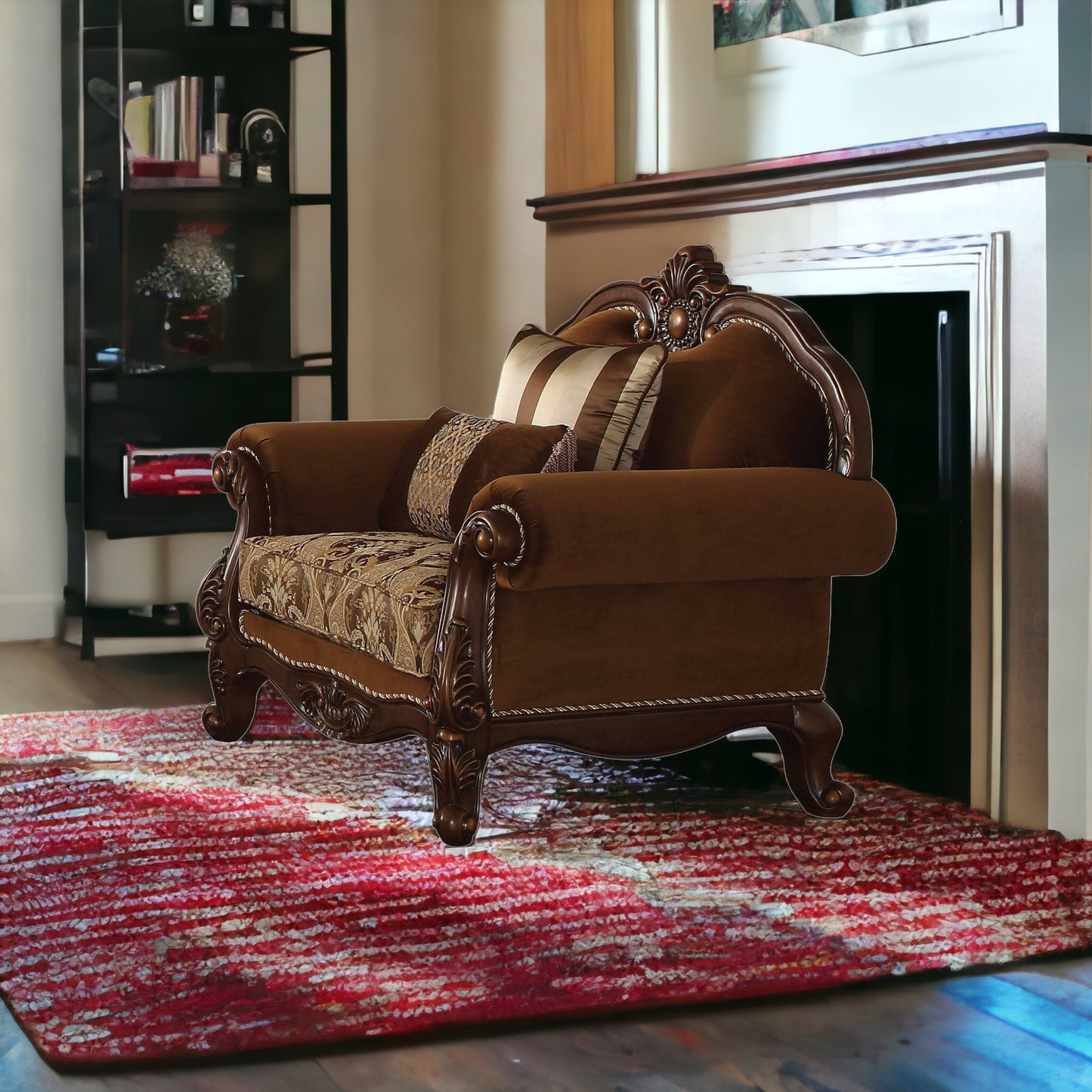 37" Brown Velvet Damask Club Chair