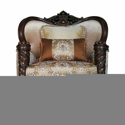 37" Beige and Brown Fabric Floral Club Chair And Toss Pillows