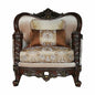 37" Beige and Brown Fabric Floral Club Chair And Toss Pillows