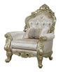 40" Cream and Antiqued White Fabric Damask Tufted Arm Chair And Toss Pillow