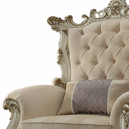 38" Pearl Fabric Striped Tufted Chesterfield Chair