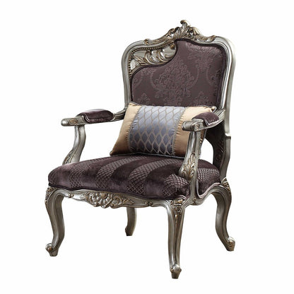 29" Purple and Platinum Velvet Floral Arm Chair And Toss Pillow
