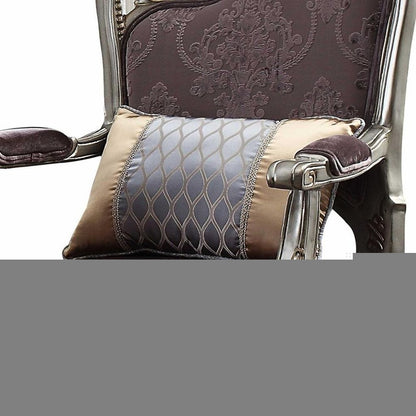 29" Purple and Platinum Velvet Floral Arm Chair And Toss Pillow