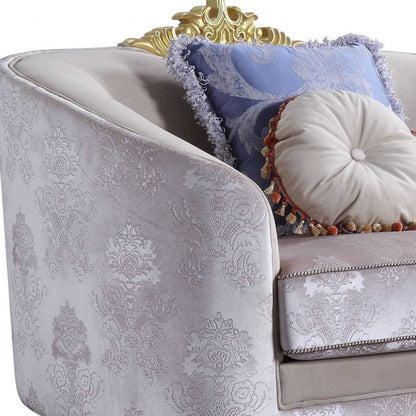 38" Cream and Black Velvet Damask Barrel Chair And Toss Pillows