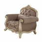 35" Gray and Antiqued White Fabric Floral Tufted Chesterfield Chair And Toss Pillow