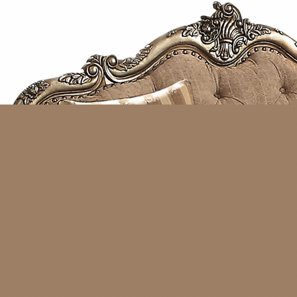 69" Brown And Platinum Damask Chesterfield Loveseat