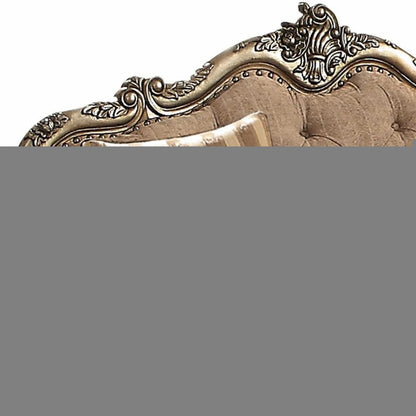 69" Brown And Platinum Damask Chesterfield Loveseat