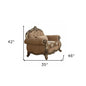 35" Gray and Antiqued White Fabric Floral Tufted Chesterfield Chair And Toss Pillow
