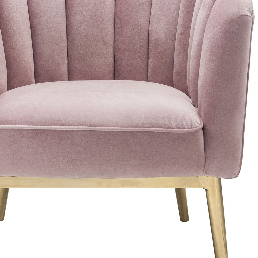 31" Pink And Copper Velvet Tufted Barrel Chair