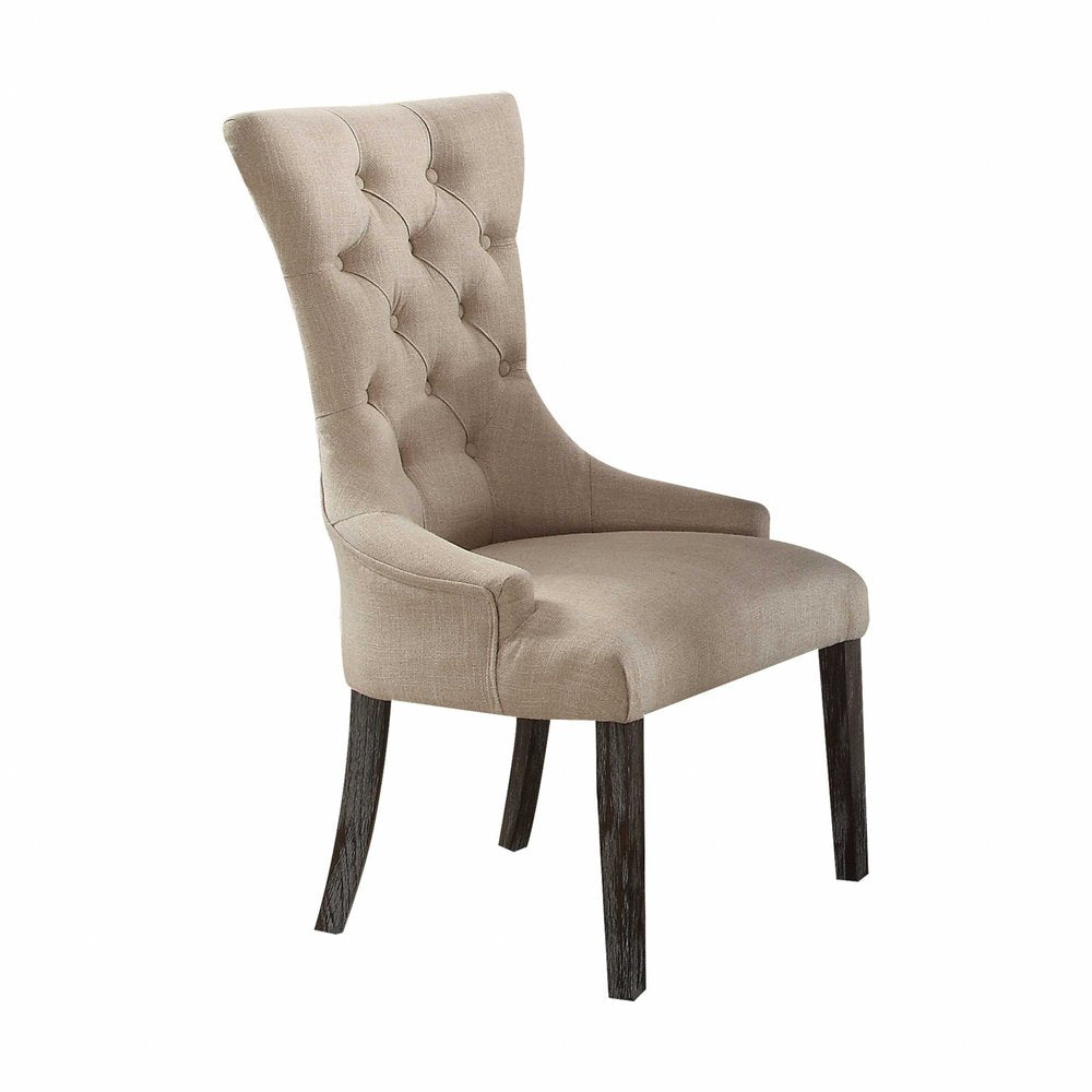 Set of Two 28" Beige and Dark Brown Linen Tufted Parsons Chair