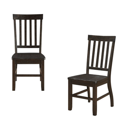 Set of Two Brown Wood Ladder Back Dining Side Chairs