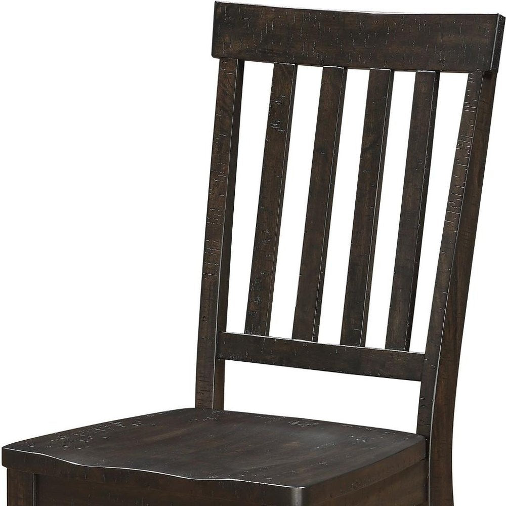 Set of Two Brown Wood Ladder Back Dining Side Chairs