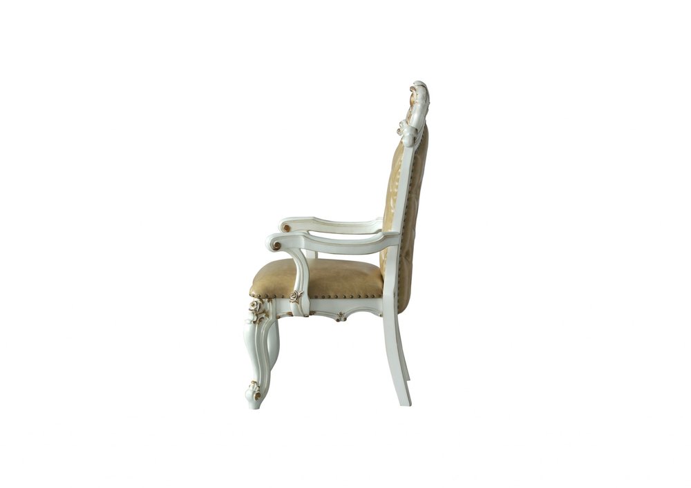Set of Two 27" Brown and White Faux Leather Tufted Side Chair