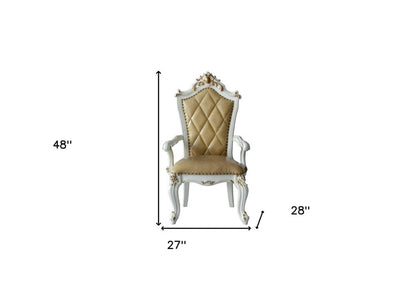 Set of Two 27" Brown and White Faux Leather Tufted Side Chair
