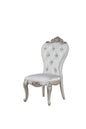 Set of Two Cream and Antiqued White Upholstered Fabric Queen Anne Back Dining Side Chairs