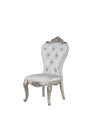 Set of Two Cream and Antiqued White Upholstered Fabric Queen Anne Back Dining Side Chairs