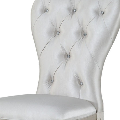Set of Two Cream and Antiqued White Upholstered Fabric Queen Anne Back Dining Side Chairs