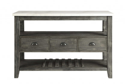 18" X 54" X 36" White Marble Gray Oak Wood Server