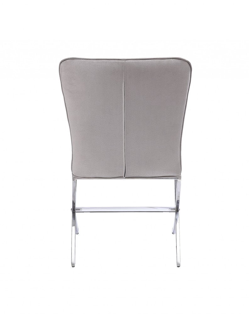 24" Beige and Silver Velvet Parsons Chair