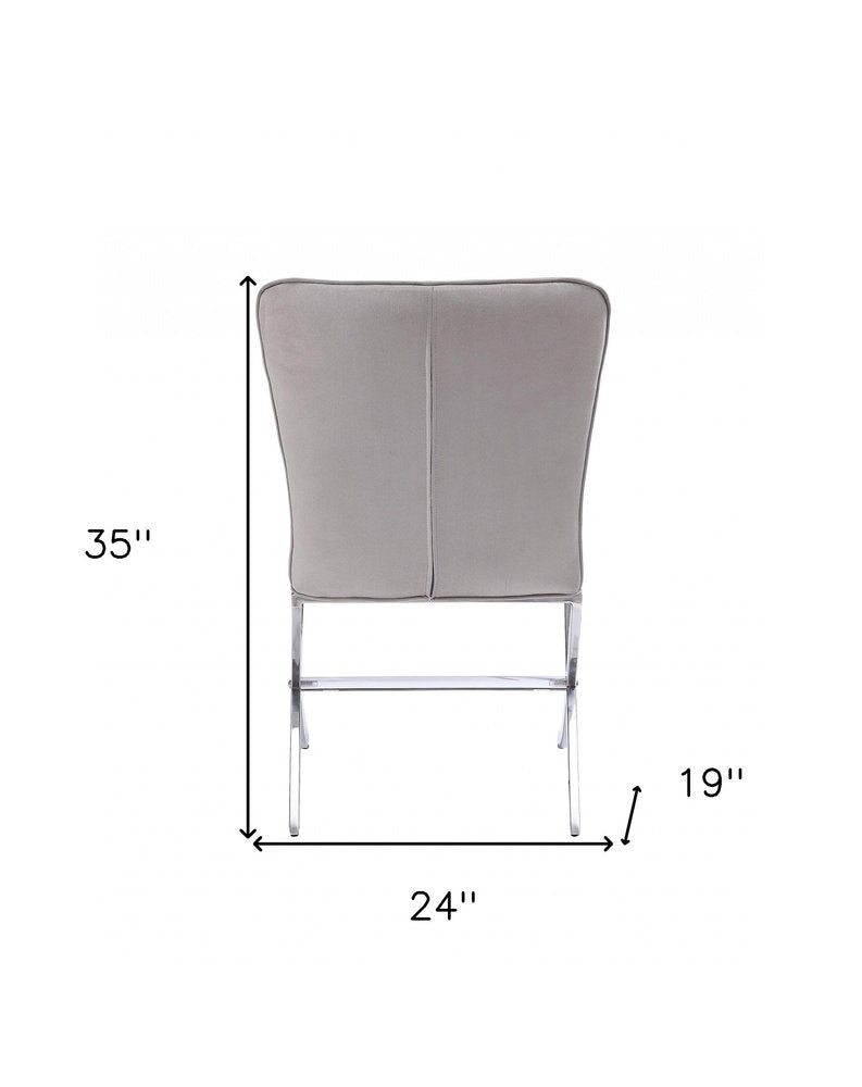 24" Beige and Silver Velvet Parsons Chair