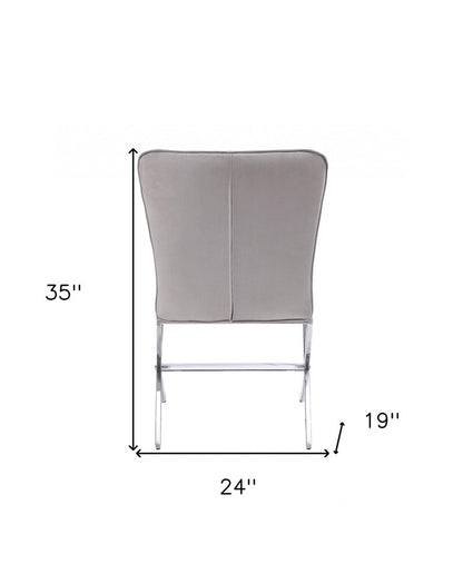 24" Beige and Silver Velvet Parsons Chair
