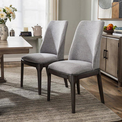 Set of Two Light Gray And Gray Upholstered Linen Dining Side Chairs