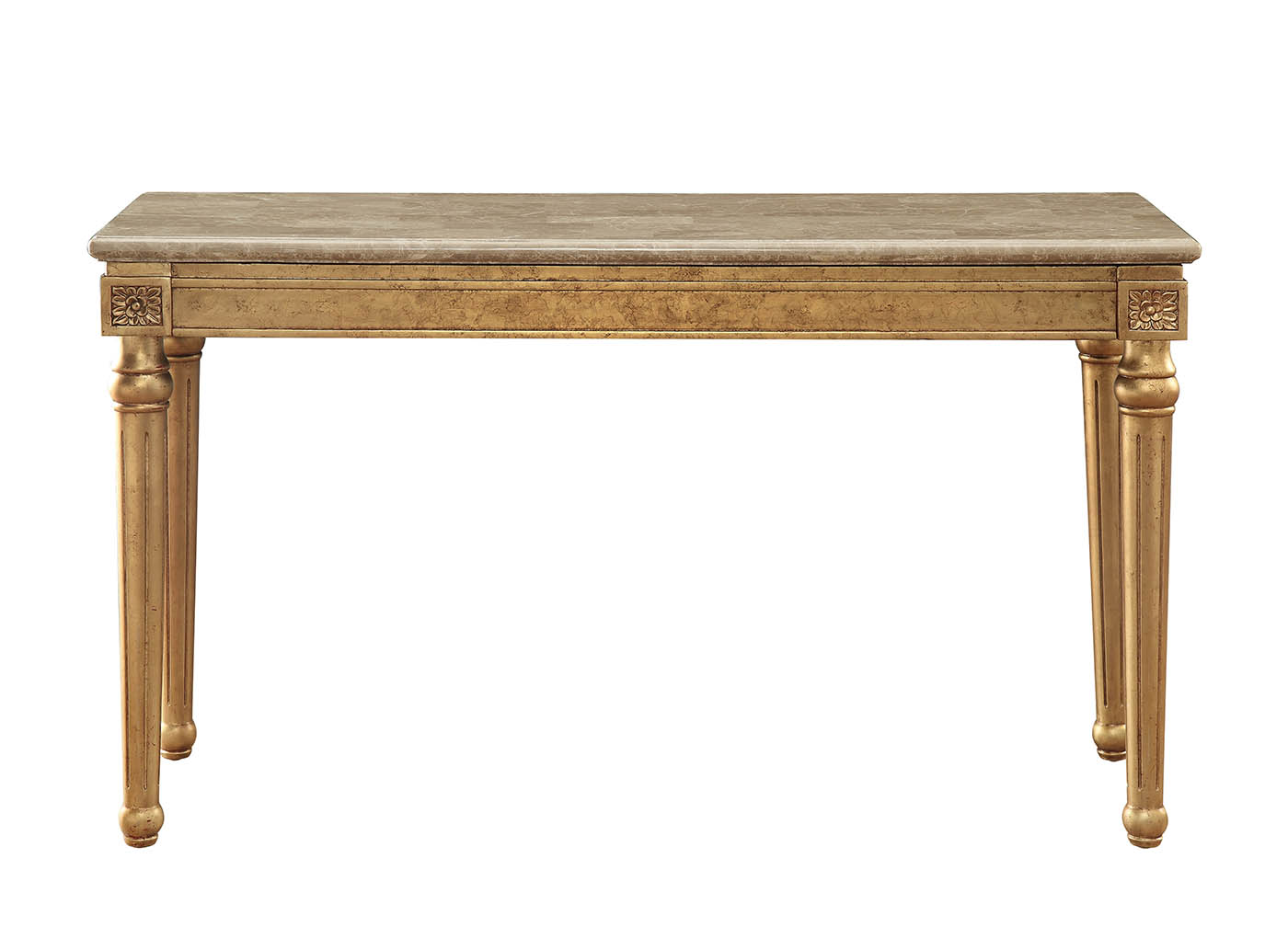 57" Brown and Gold Genuine Marble Console Table