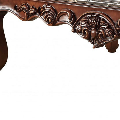 40" Dark Brown and Merlot Genuine Marble And Solid Wood Coffee Table