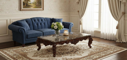 36" Gray and Brown Genuine Marble And Solid Wood Coffee Table