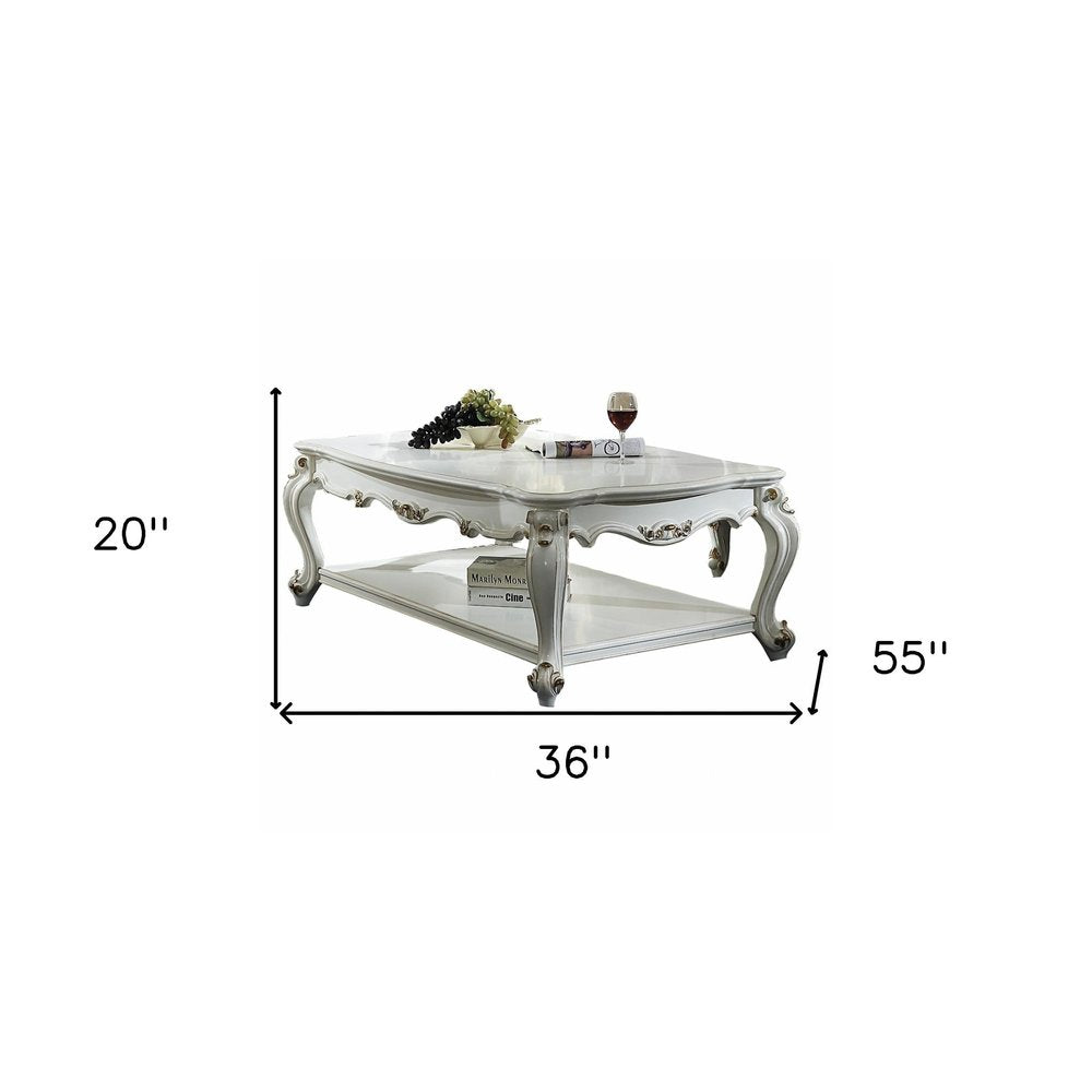 36" White Resin And Wood Coffee Table With Shelf