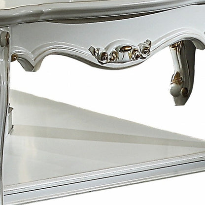 36" White Resin And Wood Coffee Table With Shelf