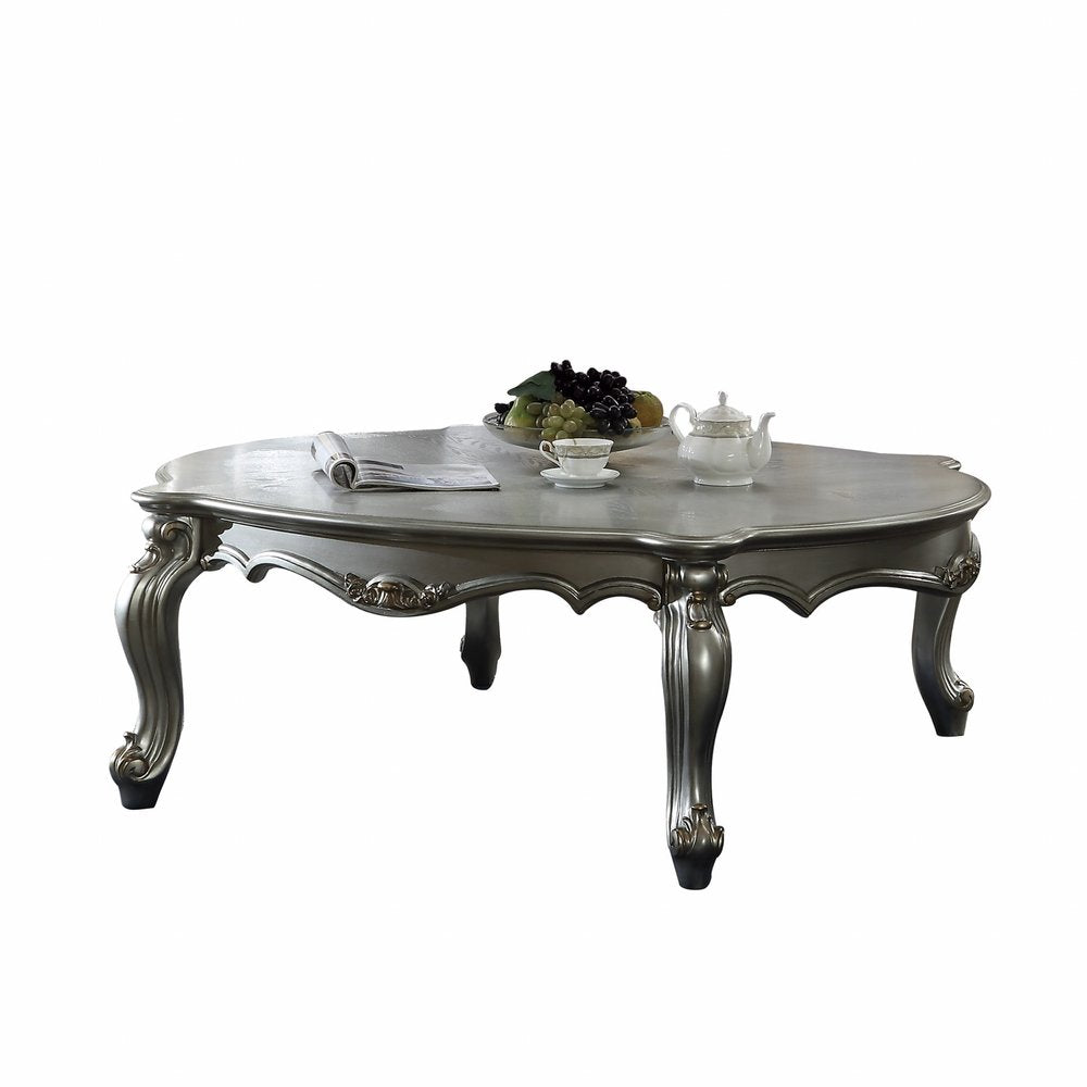 36" White Resin And Wood Coffee Table With Shelf