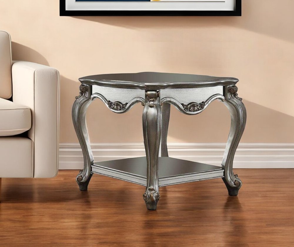 24" Gray Solid Wood End Table With Shelf