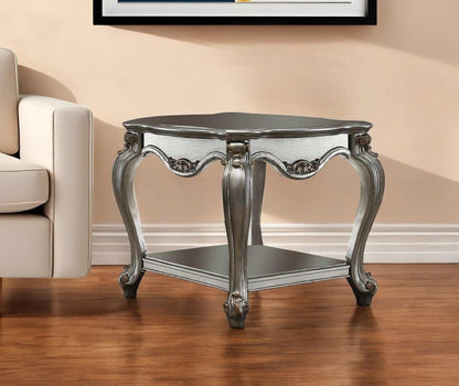 24" Gray Solid Wood End Table With Shelf