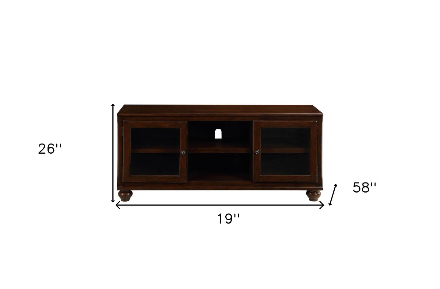 19" X 58" X 26" Walnut Wood Glass (TV Stand) TV Stand