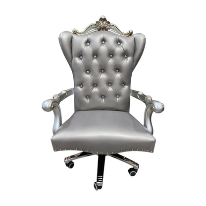 Gray Faux Leather Tufted Seat Swivel Adjustable Executive Chair Leather Back